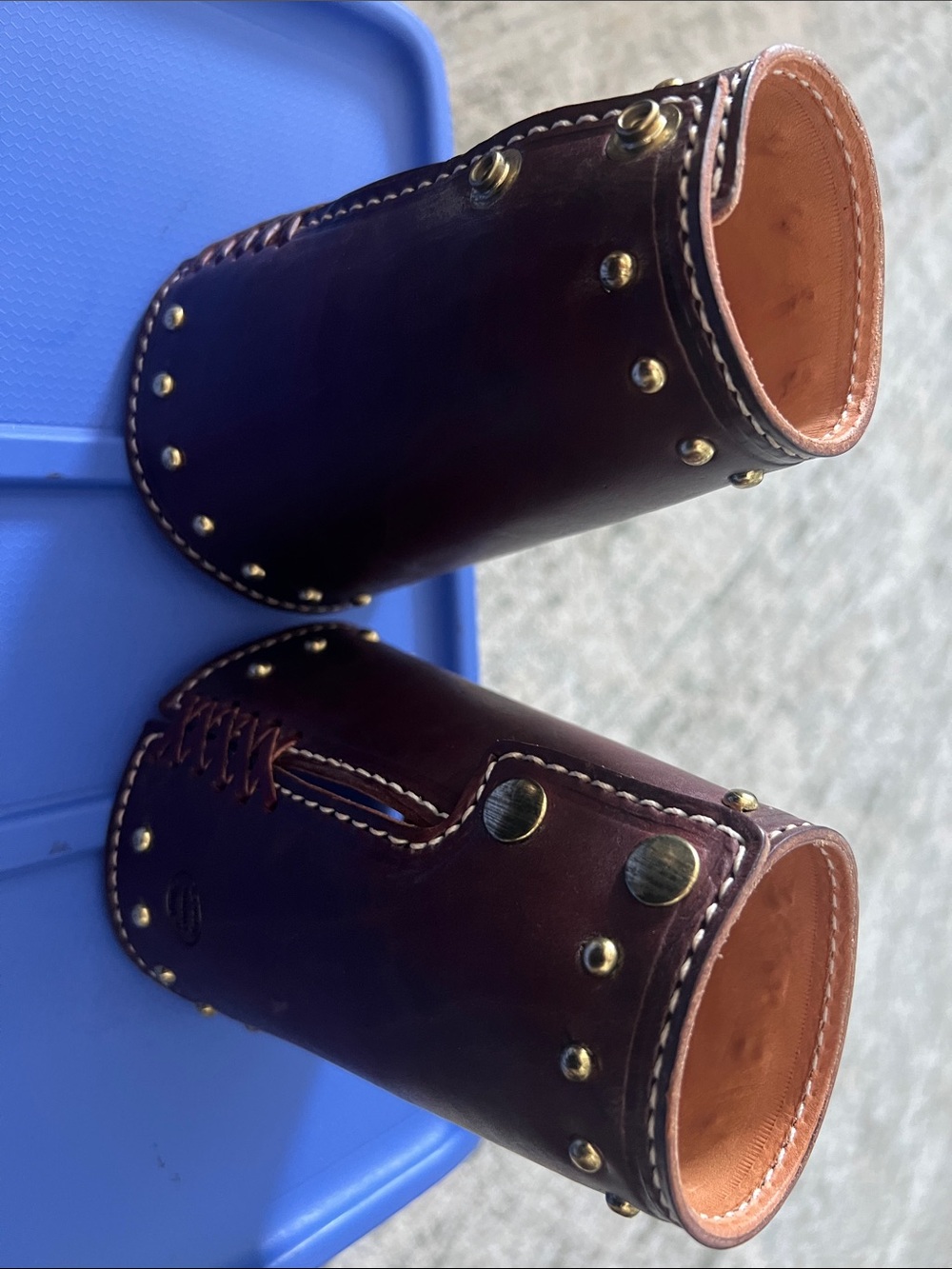 Brown Leather Studded Wrist Cuffs